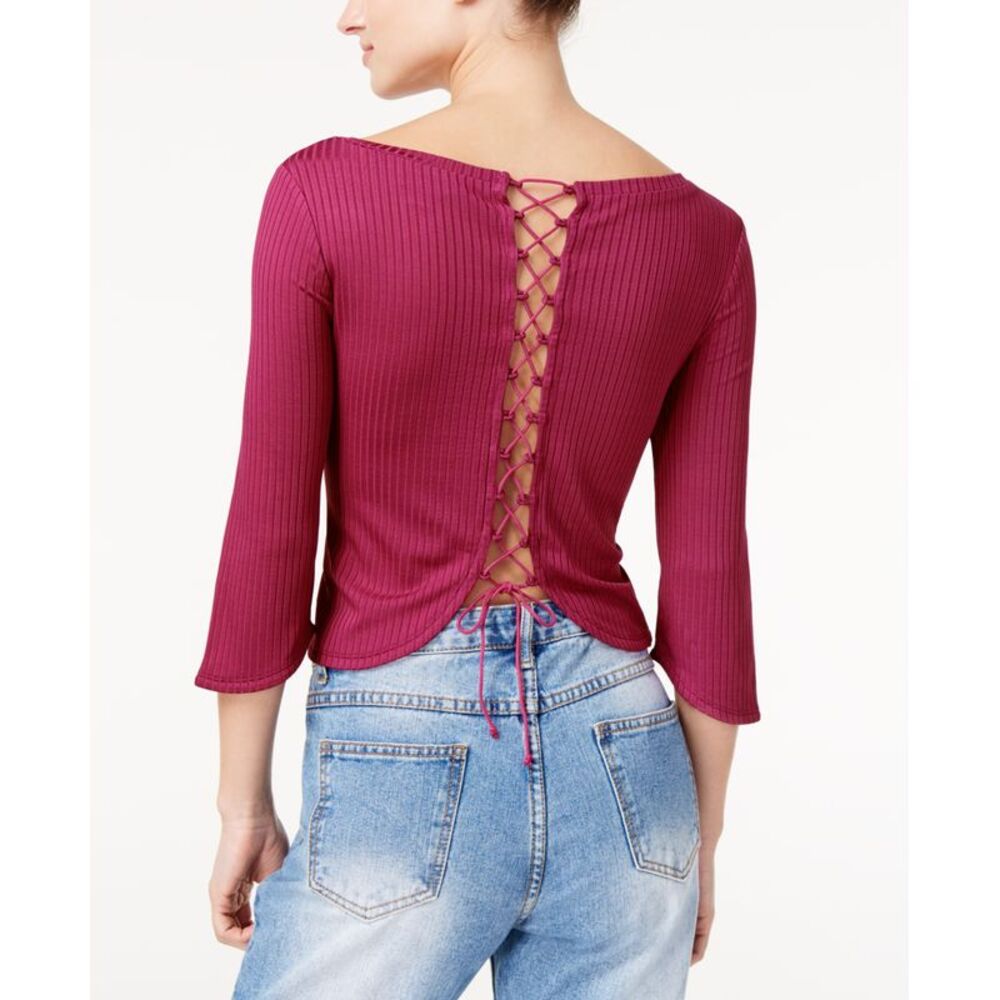 The Edit By Seventeen Juniors Lace Up Rib Knit Crop Top